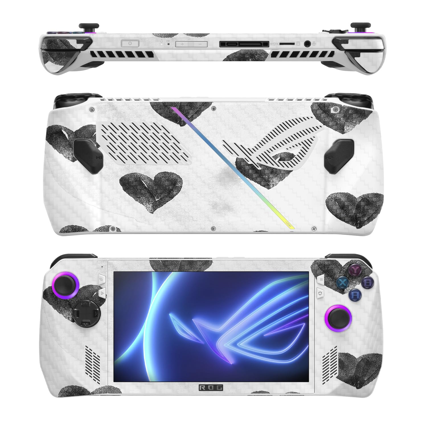 MightySkins Carbon Fiber Skin Compatible with Asus ROG Ally - Ink Hearts | Protective, Durable Textured Carbon Fiber Finish | Easy to Apply