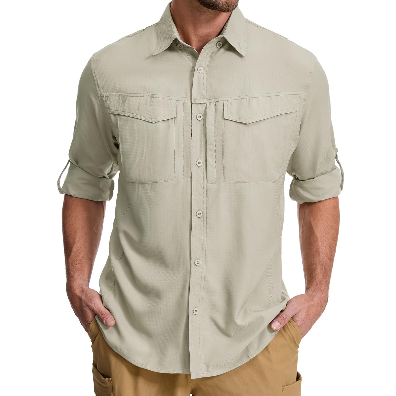 Asfixiado Hemd Herren Safari UPF50+ UV Schutz Langarm Wanderhemd Herren Funktionshemd Outdoorhemd Atmungsaktiv Schnelltrocknend Hemd
