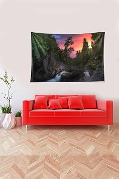 Ontheclouds Çok Renkli Doğa Desenli Leke Tutmaz Kadife Kumaş Duvar Örtüsü Duvar Halısı Tapestry, 70 x 100