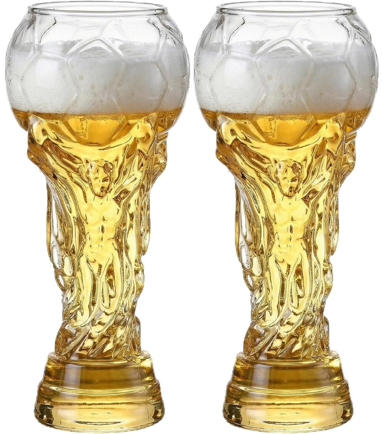 Trophy Style Beer Glass, Large Beer Mug for 2026 Football Match Day Bar Watch Party & Gift for Father Men and Passionate Soccer Football Fans at Home Celebrations Different Capacities (2PCS)