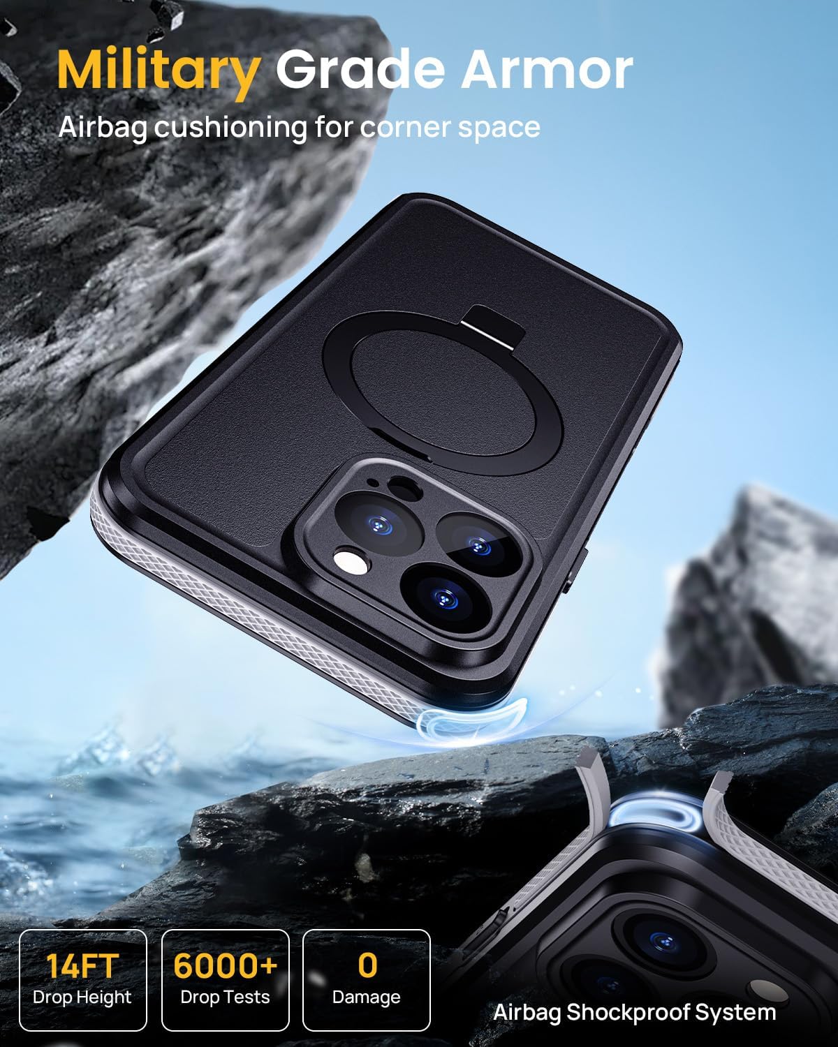 Lanhiem Magnetic for iPhone 16 Pro Max Waterproof Case, Dustproof Case Built-in Screen Protector, [Fit for MagSafe] [Invisible Stand] Shockproof Heavy Duty Underwater Case for 16 Pro Max (Black) - Image 5