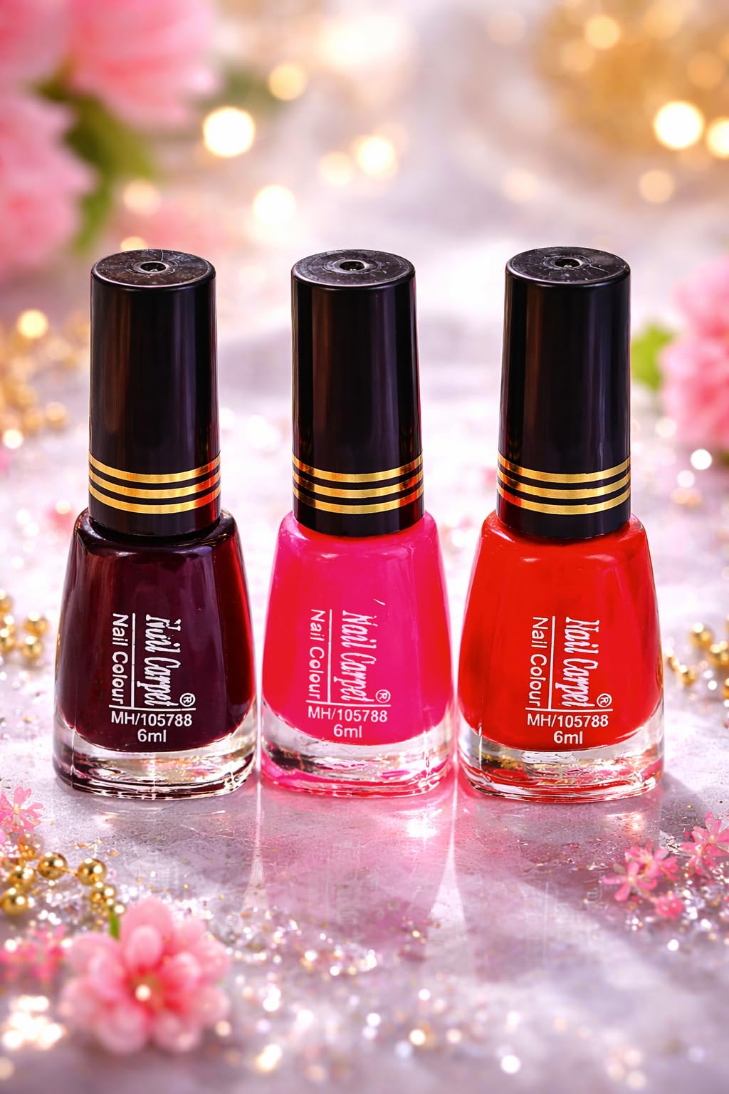 Gel Nail Paint Set of 3 for Women – Long Lasting Glossy Nail Polish Combo (Cherry Red, Classic Red & Cabernet), Chip-Resistant Gel Finish Nail Color (6ml Each)-image-27