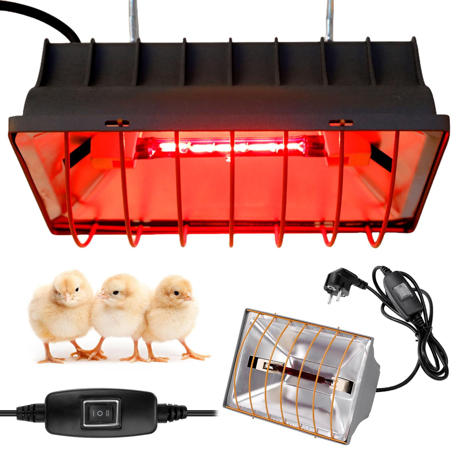 Rotlichtlampe Wärmelampe, 175W Heizungen Für Hühnerställe, Heizlampe Hühnerstall, Wärmelampe Tiere Automatische Thermostatisch Infrarotlampe,Für Küken, Ferkel, Welpen Usw