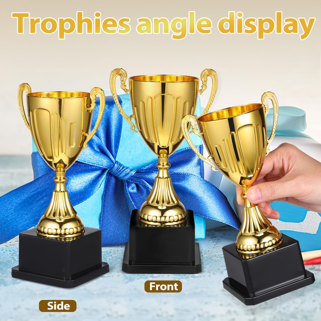 NOLITOY Award Trophies Golden Cup, 7.4 Inch Plastic Trophy Cup with Base for Sports Tournaments Competitions Achievement Recognitions