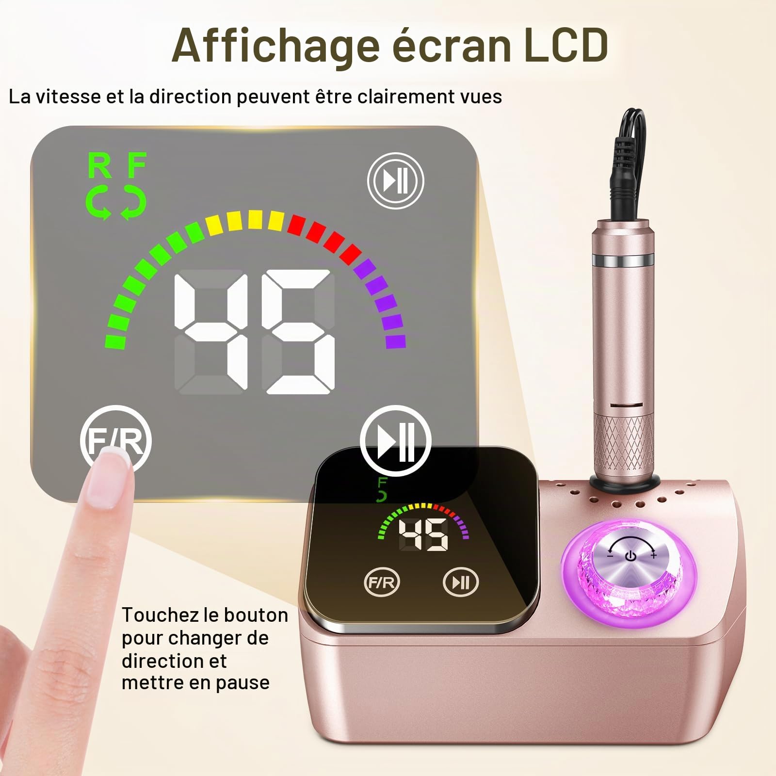 Cadrim Ponceuse pour Ongles Professionnelle 45000 RPM,13 in 1 Ponceuse Ongles