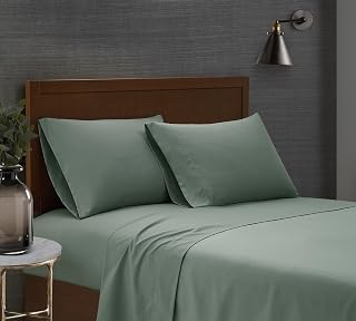 London Fog Garment Washed Solid Sheet Set Green Microfiber 4-Piece King Sheet Set, Solid Themed, Deep Pocket, Adult and Teen, Oeko-TEX Certified