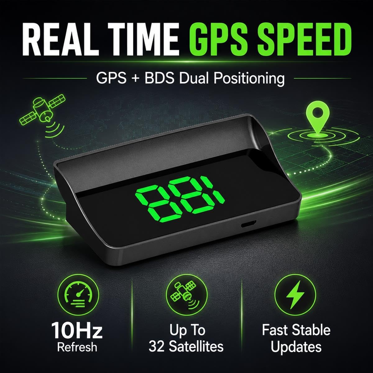 Smart in-Car Hud Co-Pilot Navigation Windshield Display GPS Speedometer Bds