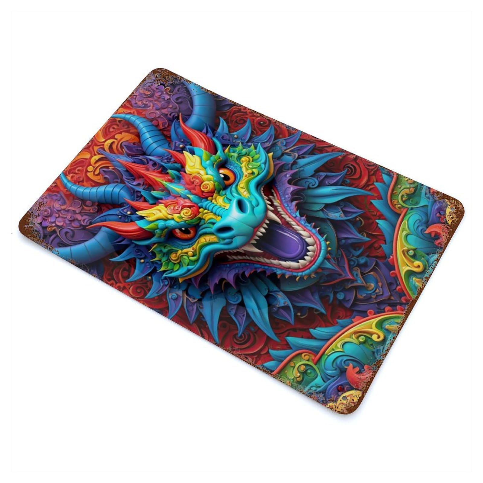 Ode to The Vibrant Dragon Rust Effect Tin Sign 11.8"x7.9", Ideal for Farmhouse, Kitchen And Entryway Decor