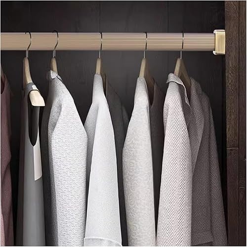 Barra de armario ovalada champán con juego de enchufes, barra de ropa para hotel, oficina, lavandería, aluminio a prueba de agua, óxido, 63