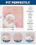 Pink Santa Christmas Chair Covers Set of 4 for Dining Room, Winter Snowflake Chair Back Cover, Merry Christmas Removable Kitchen Chair Slipcovers Seat Protector for Party Banquet Christmas Decorations