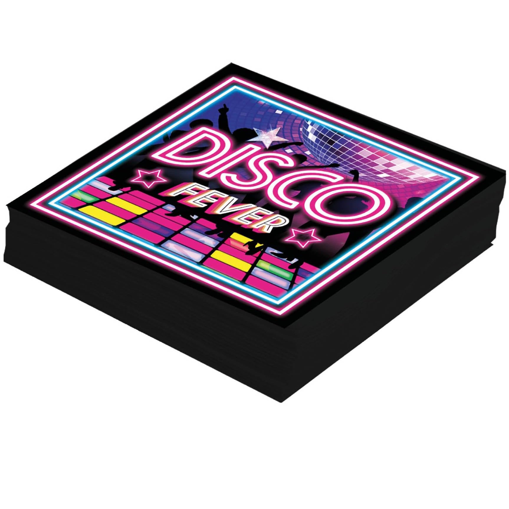 FIESTAS GUIRCA | 12 Disco Fever Disposable Napkins (6.3x6.3 in) - Table Decoration for Graduation Parties and Celebrations - Ideal for Events and Retro Parties - Multicoloured