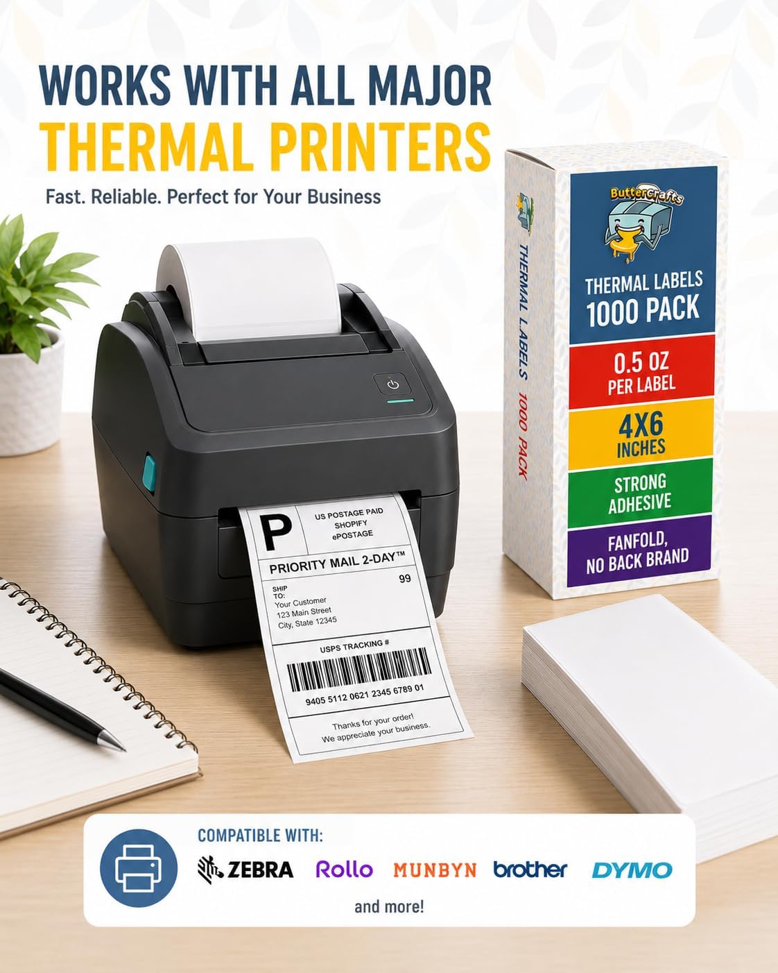 4x6 Thermal Labels 1000 Pack Fanfold - Direct Thermal Shipping Labels for Sticker Sellers & Small Business | BPA-Free, No Back Branding, Weight Per Label on Pack image 5