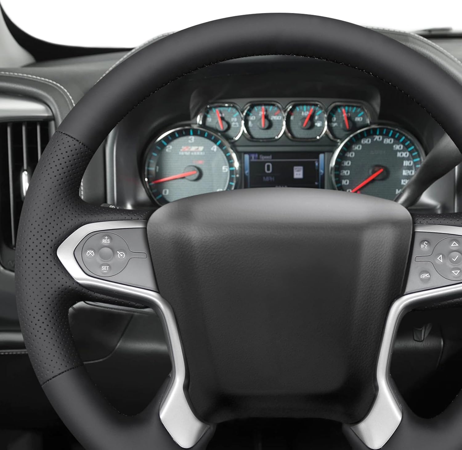 MEWANT DIY Hand Stitch Black Faux Leather Steering Wheel Cover Wrap for Chevy Silverado 1500 2500 Suburban Tahoe