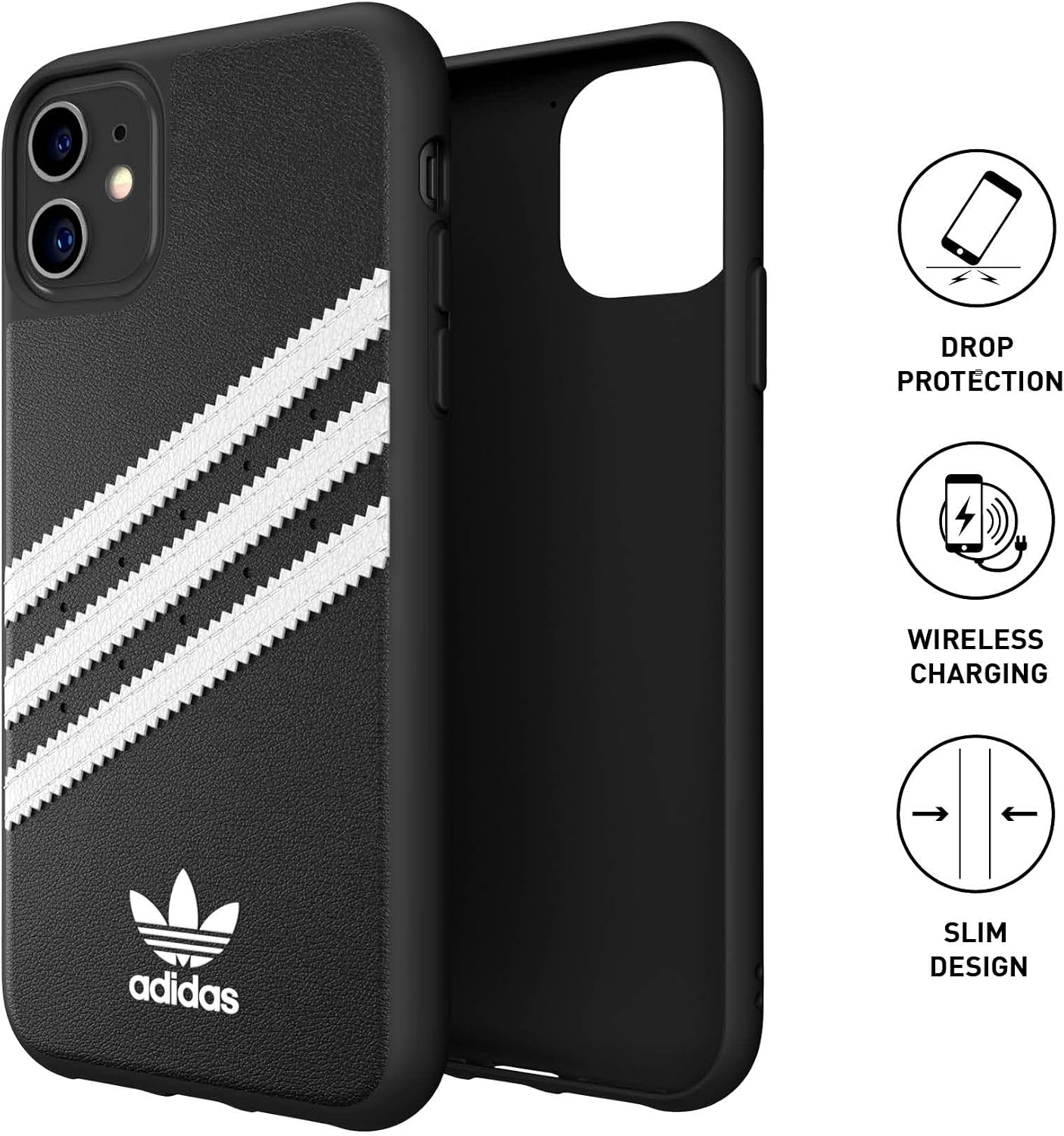 Amazon Crazy 🔥 Deals adidas Custodia Originals Compatible with iPhone 11, Protective Cover for Phone in TPU with Stampa Three Strisce – Black White
