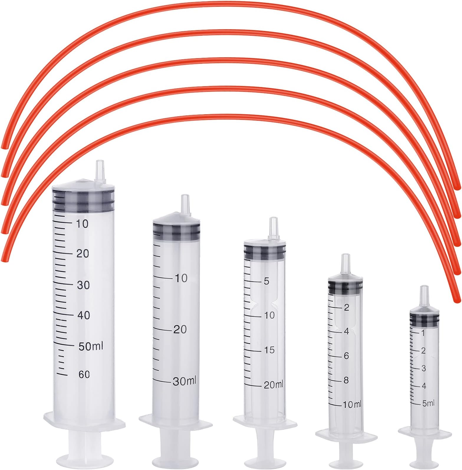 Jutom 10 Pack Puppy Kitten Feeding Tube Kit Include 5 Pack 8 FR Red Rubber Puppy Feeding Tube and 5 Clear Kitten Syringe 5 ml 10 ml 20 ml 30 ml 60 ml for Goat Small Animals