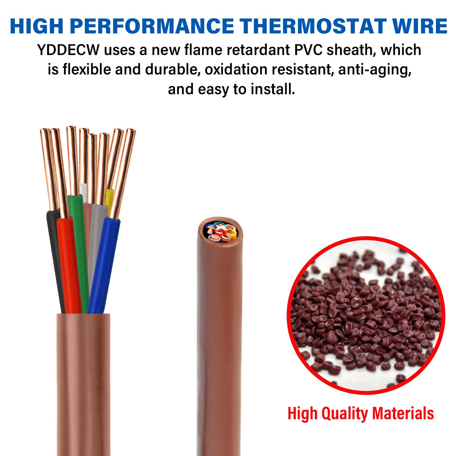Thermostat Wire - 18/8 50FT Solid Copper 18 Gauge 5 Conductor Power Circuit Cable for Heating & air Conditioning Equipment, doorbells and Other Indoor/Outdoor Low Voltage Applications Use