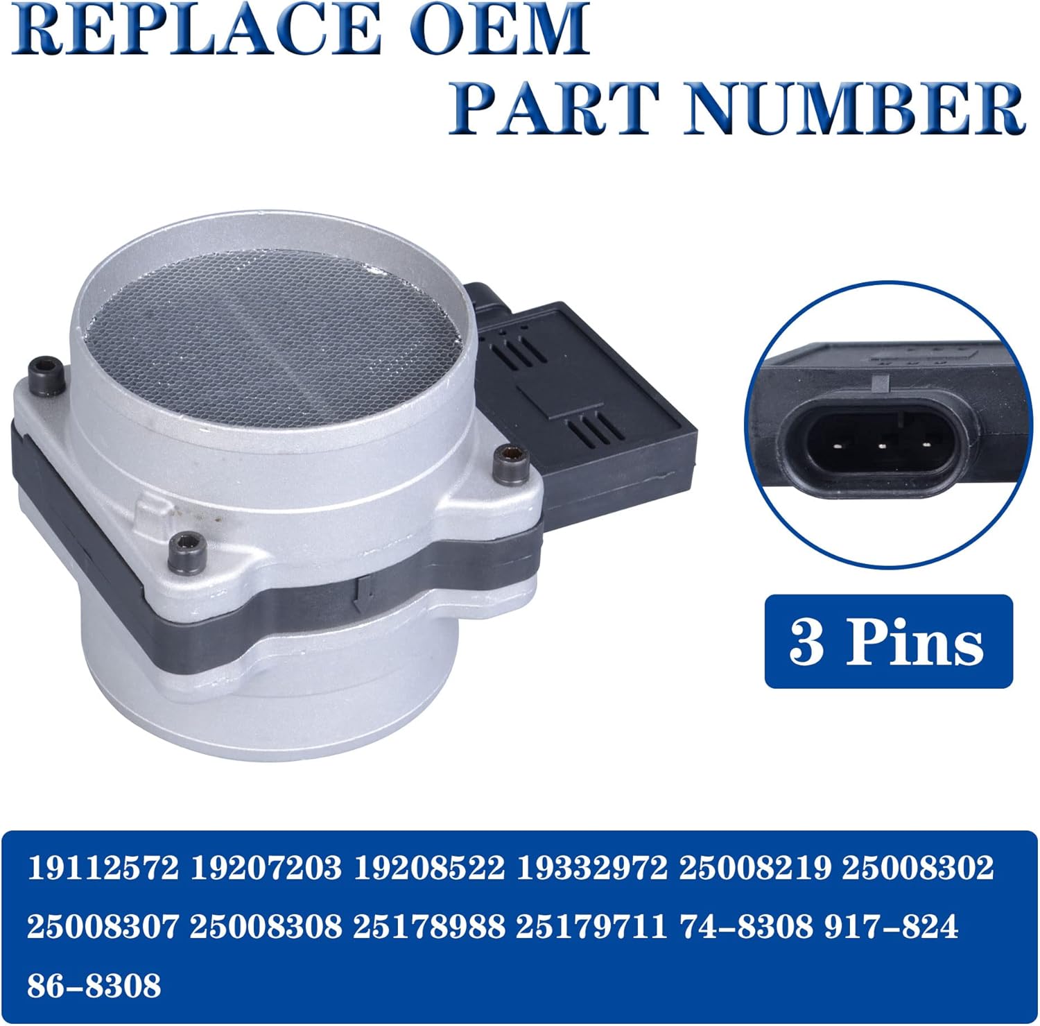 25008219 Mass Air Flow Sensor Compatible with 99-00 Cadillac Escalade/94-00 Corvette/96-99 Chevrolet C1500/96-00 Tahoe/96-99 GMC C1500/96-00 Yukon/93-02 Pontiac Firebird Replace 25008307