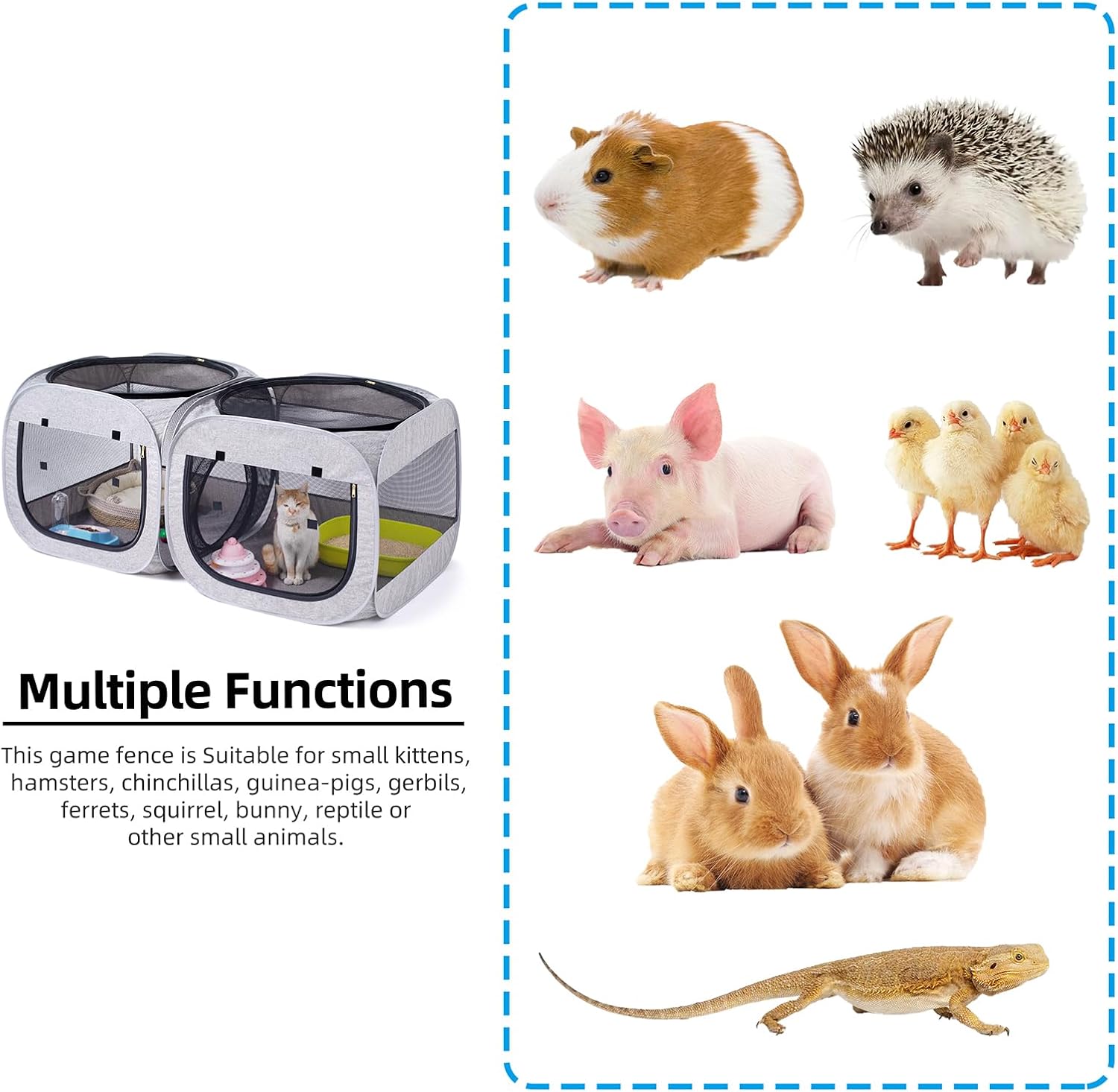 NAFU Foldable Pop-Up Square Pet Playpen with Large Compartment - Portable Indoor/Outdoor Cat Enclosure for Travel Camping - Puppy Kitten Cage, Collapsible Dog House & Cat Apartment