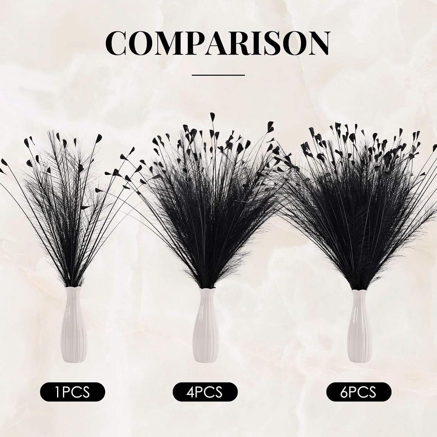 Black Pampas Grass Decor 4pcs 25 Inch Faux Pampas Grass ， Artificial Pampas for Boho Home Decor, Table Decorations ，Wedding Centerpieces & Vase Filler