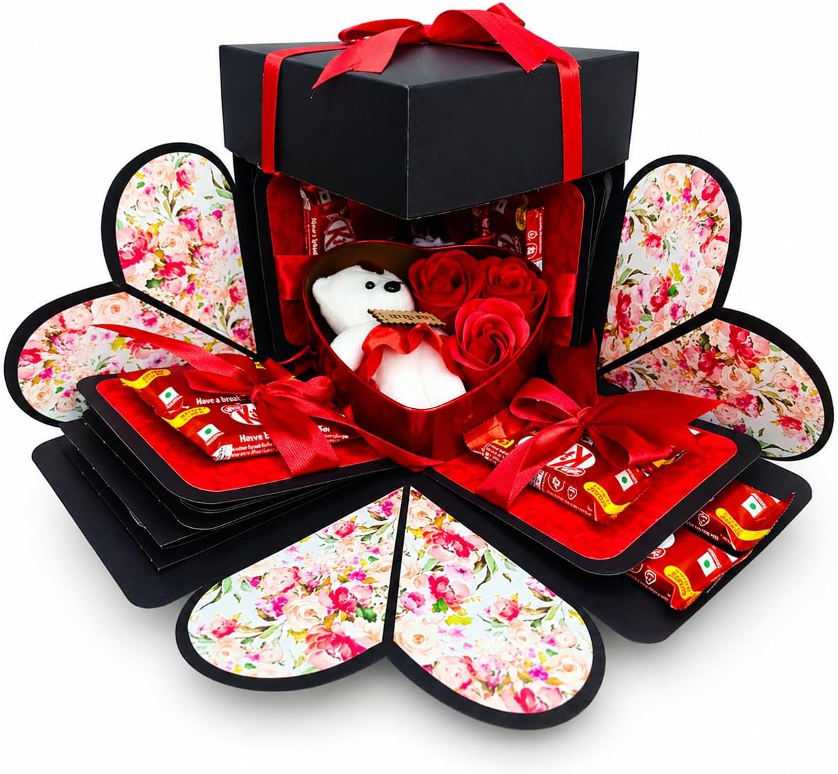 US IDEAL CRAFT Explosion Chocolate Gift Box for Birthday, Anniversary & Valentine | Romantic Surprise Box with Chocolates, Teddy & Handmade Decoration | Personalized Gift for Girlfriend, Boyfriend