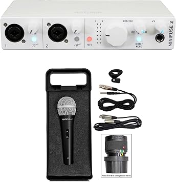 Audiosavings Bundle 1 Arturia Minifuse 2 White 2x2 USB MIDI Audio Recording Interface+Software Bundle with 1 Rockville RMC-XLR High-End Metal DJ Handheld Wired Microphone Mic 2 Items