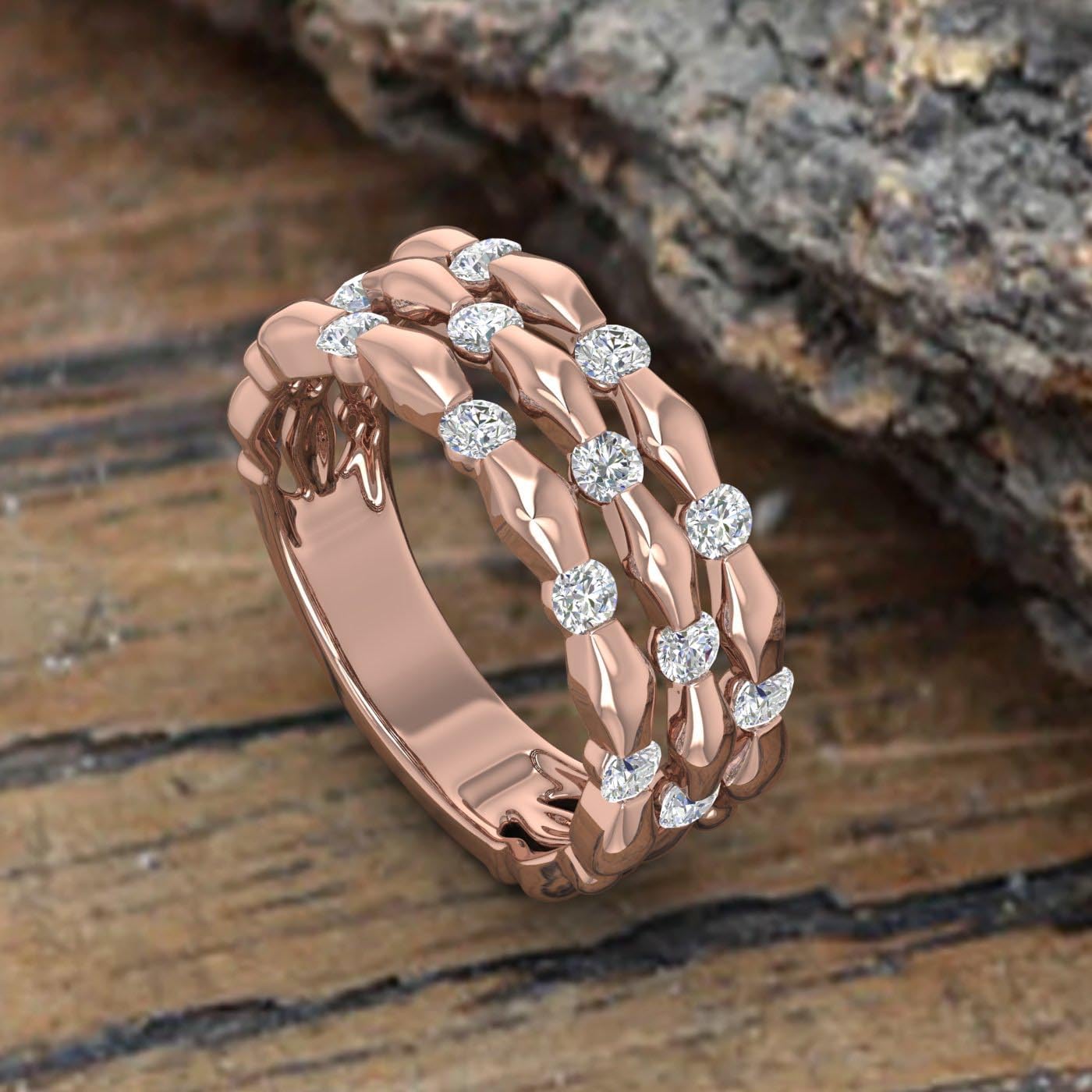 1/2 Carat Diamond 3 Line Wedding Band Ring in 10K Gold