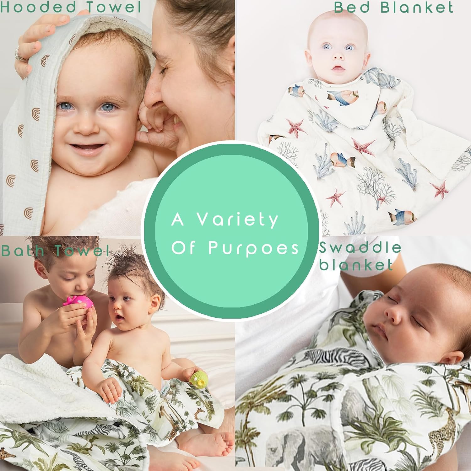 Organic Cotton Baby Bath Towel with Ultra Soft Muslin and Absorbent Flannel Lining Hooded Baby Towel, Breathable, and Perfect for Boys and Girls, (30x30 inches, Rainbow Pattern)