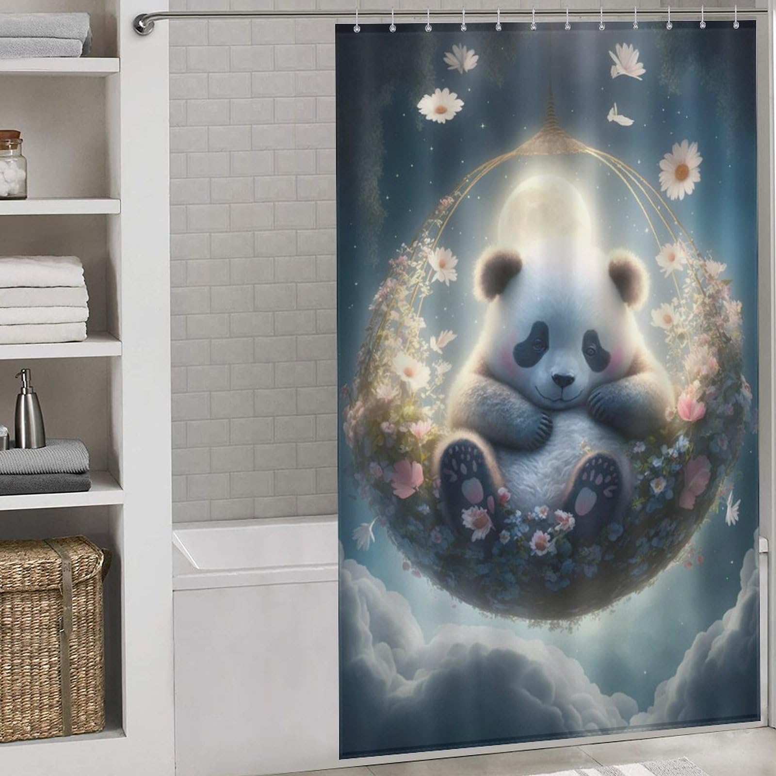 Rideau de douche panda pour le bain des enfants dans la salle de bain familiale