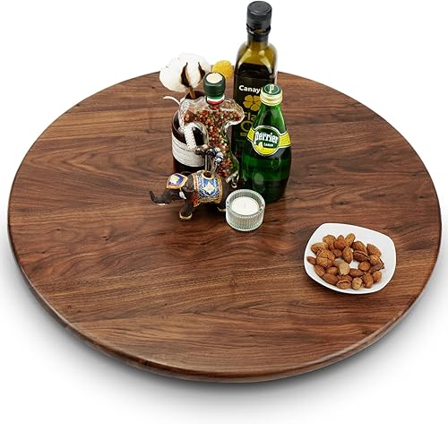 Organizador Lazy Susan de madera de nogal negro de 24 pulgadas, mesa giratoria redonda de madera maciza, bandeja giratoria para mesaencimera