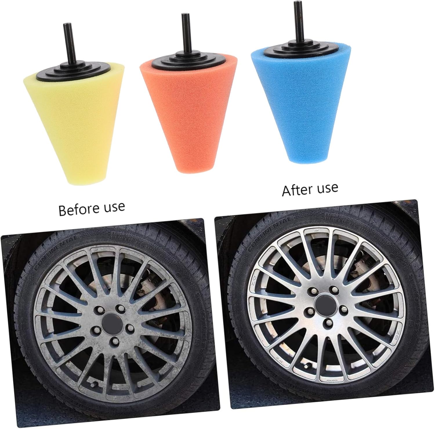 15pcs Car Wheel Polishing Sponge Pads Buffing Cones for Auto Detailing Waxing and Polishing for Hard Reach Areas Orange Yellow