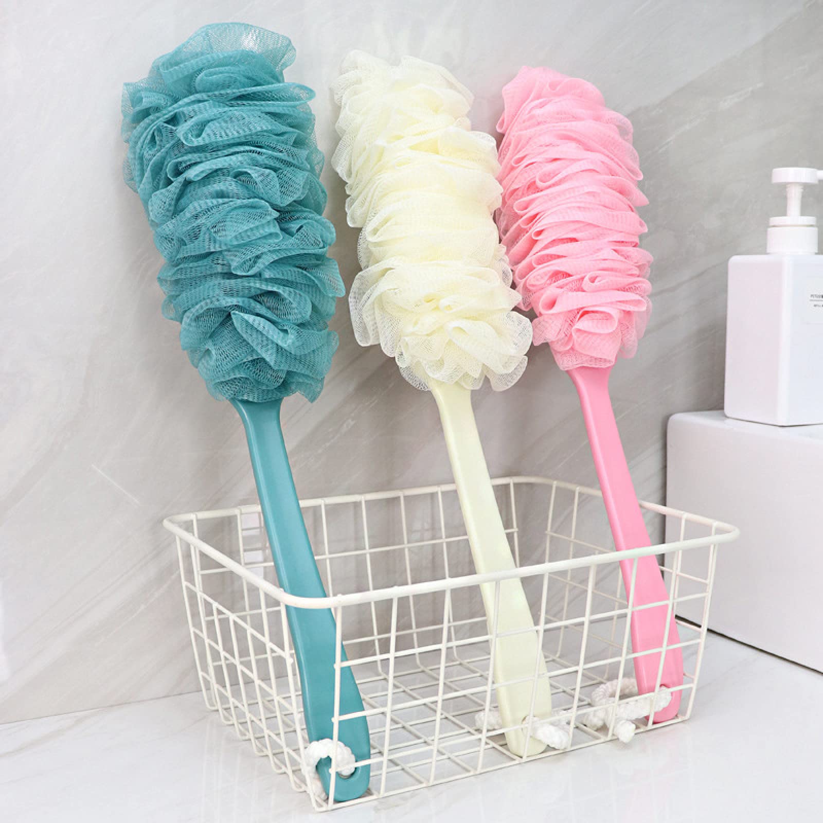 1PC Bola de Ducha Cepillo de baño Práctico Exfoliante Corporal Baño Cepillo de Espalda Ducha Mango Largo Bola de baño, Rosa (Rosa)