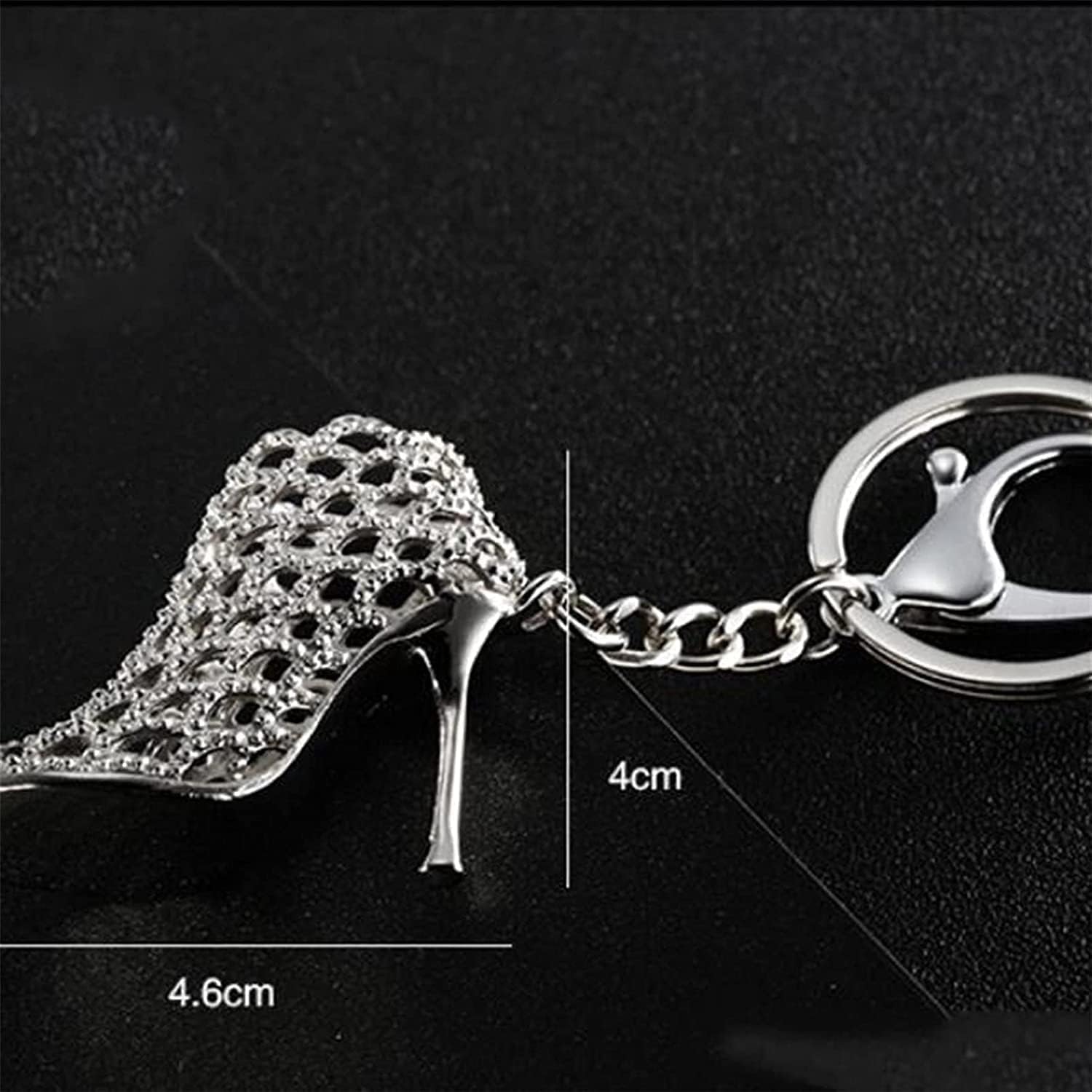 Lady Gift Rhinestone Stiletto High Heel Shoe Crystal Enamel Keychain Multicolor Enamel Keychain (Silver-Toned Hollow) - Image 4