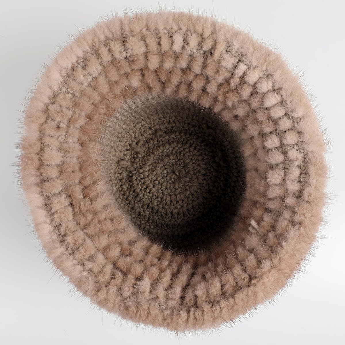 Women's Winter Genuine Mink Fur Knitted Textile Bucket Hat Fisherman Cap