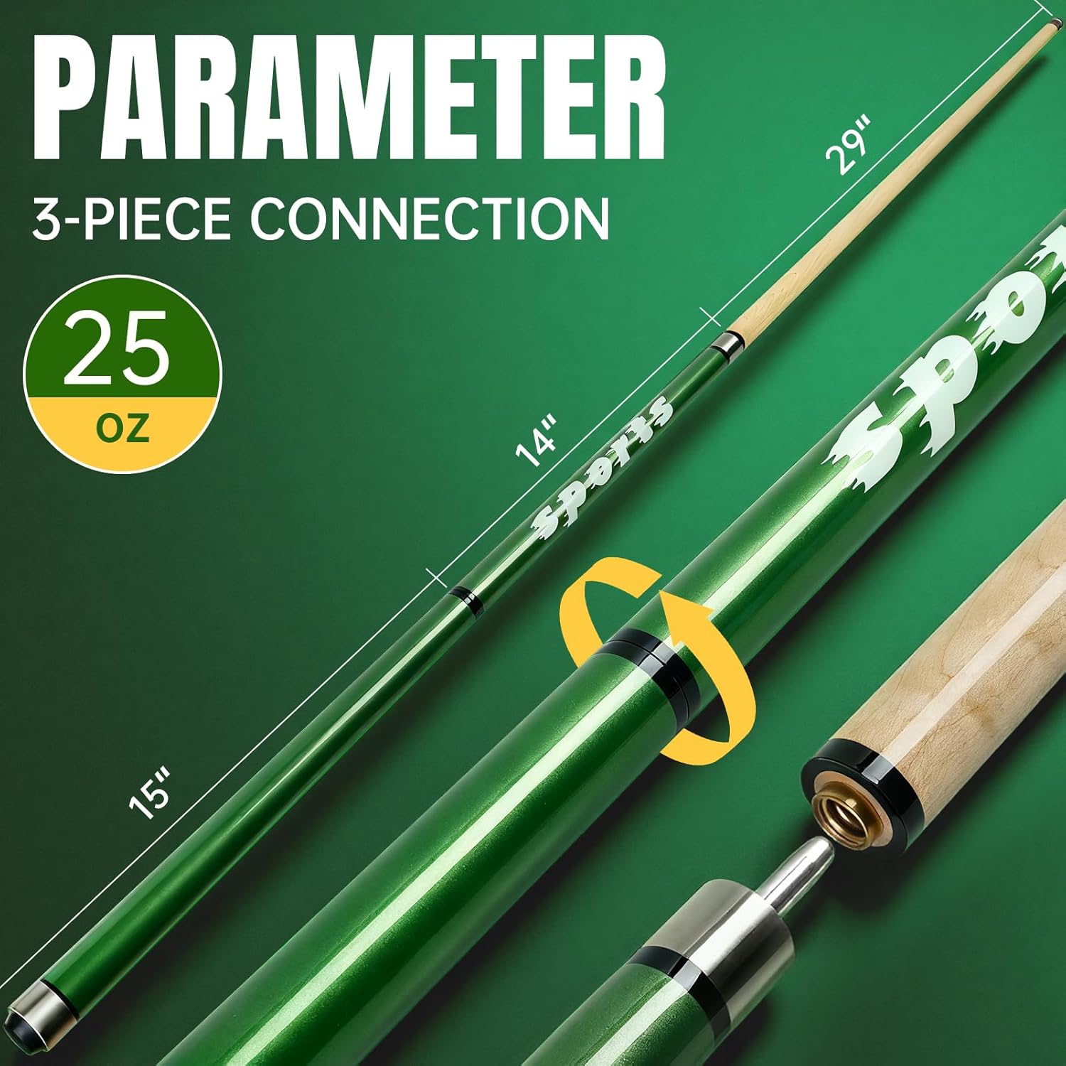 "Sports" Series Jump Break Cue 2-in-1 , 21-28 Oz Break Cue with 14mm Fiberglass Tip ,Professional 58'' Jump Cue Stick Set with Billiards Gloves and Chalks for Powerful Breaking and Skillful Jumping.