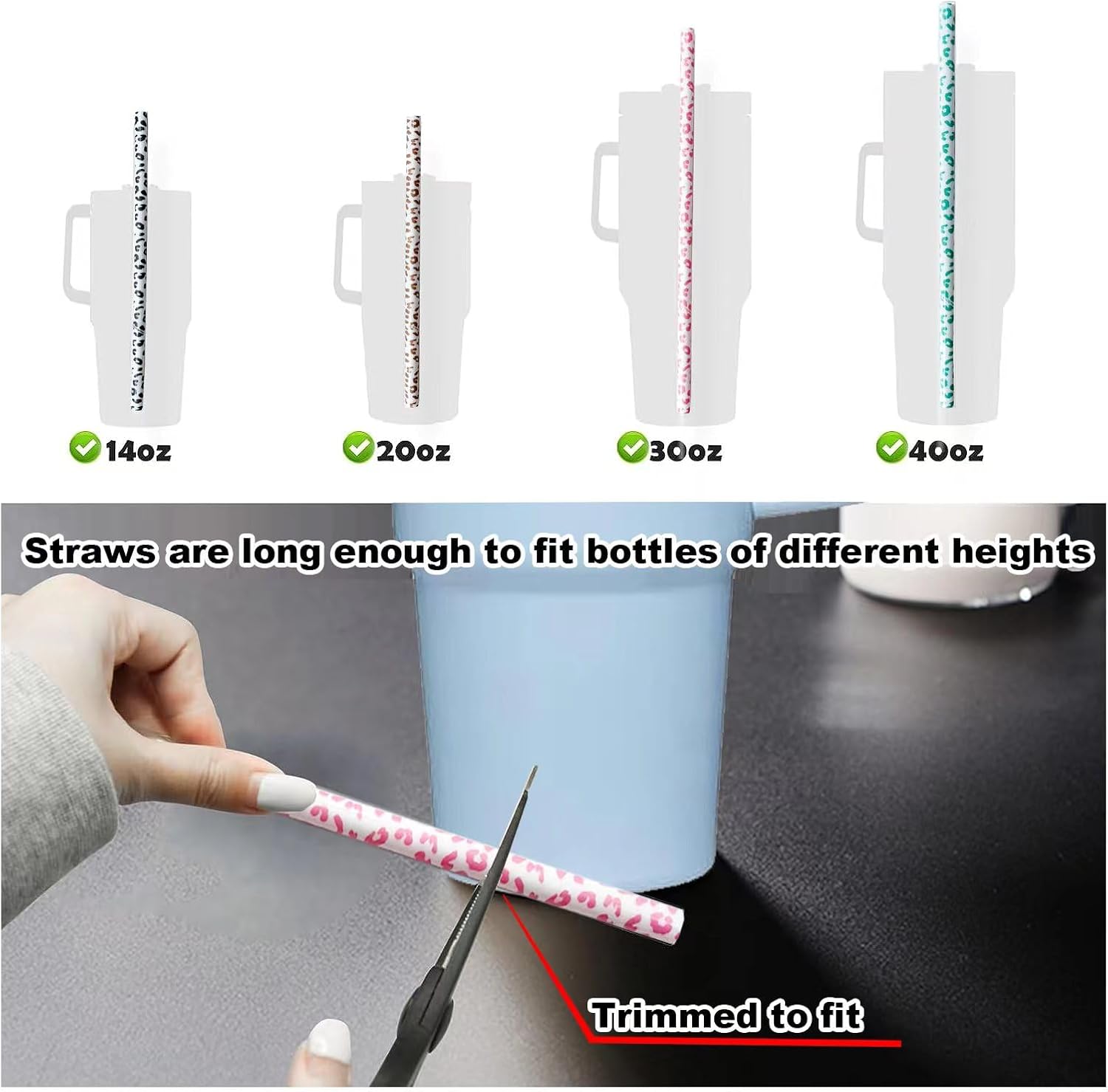 UWAYEXRA 40oz Replacement Straws 8 Pack | Tumbler Leopard Straws, Cheetah Iced Coffee 12 Inches Extra Long Drinking Reusable, WM-2307-3