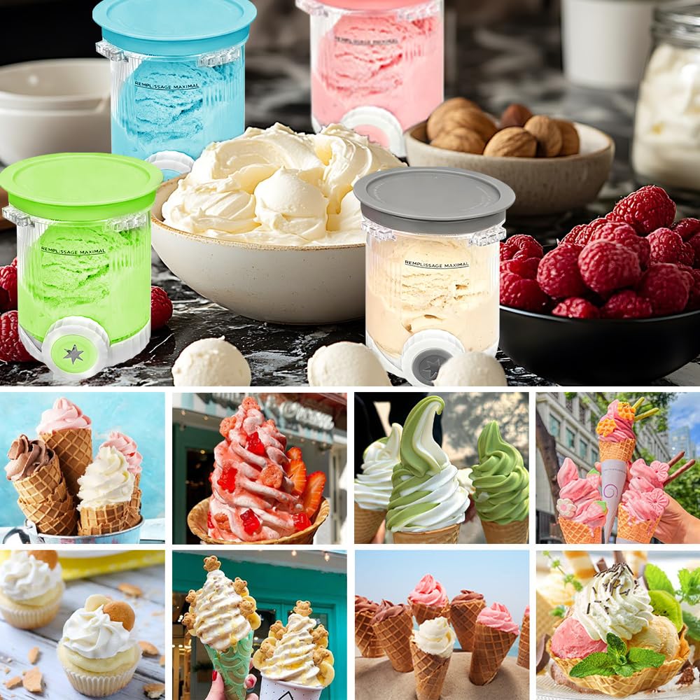 Ninja Swirl Creami Lot de 4 récipients à glace, pour la série NC700 NC701EU, sans BPA, avec couvercles colorés, passent au lave-vaisselle, conservation au congélateur pour la glace maison