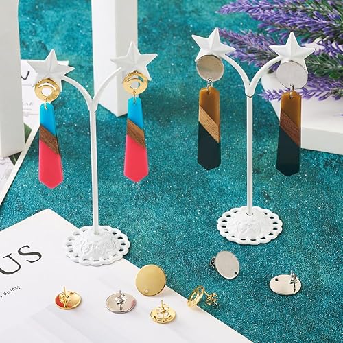 Miniatura 2 de 32 aretes de acero inoxidable 201, aretes redondos planos de acero inoxidable de 24 quilates, con pasador de acero inoxidable 304 para aretes