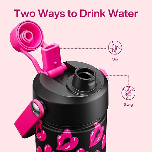 Miniatura 1040 de ENCOOL Botella de agua aislada con popote, de acero inoxidable, a prueba de fugas, sin BPA, al vacío de doble pared que se mantiene fría durante 24