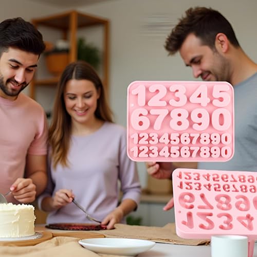 Miniatura 3 de Paquete de 2 moldes de silicona para números, 30 cavidades, medianos y pequeños, de 0 a 9 dígitos para hornear, chocolate, dulces, cupcake, jabón,