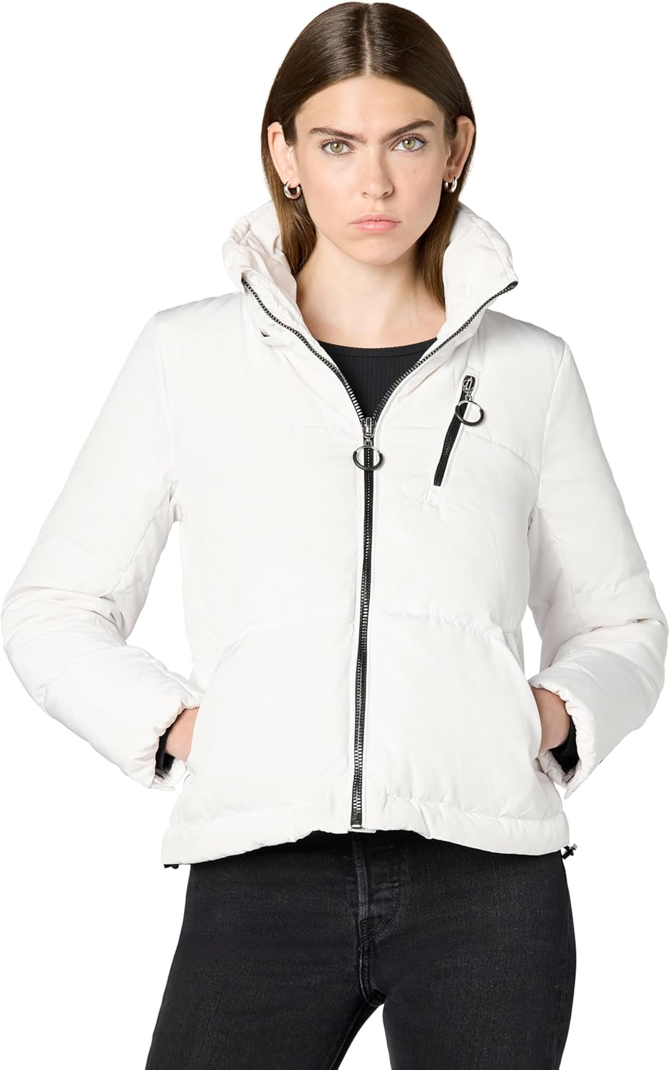 KARL LAGERFELD womens Stand Collar Short Puffer Jacket