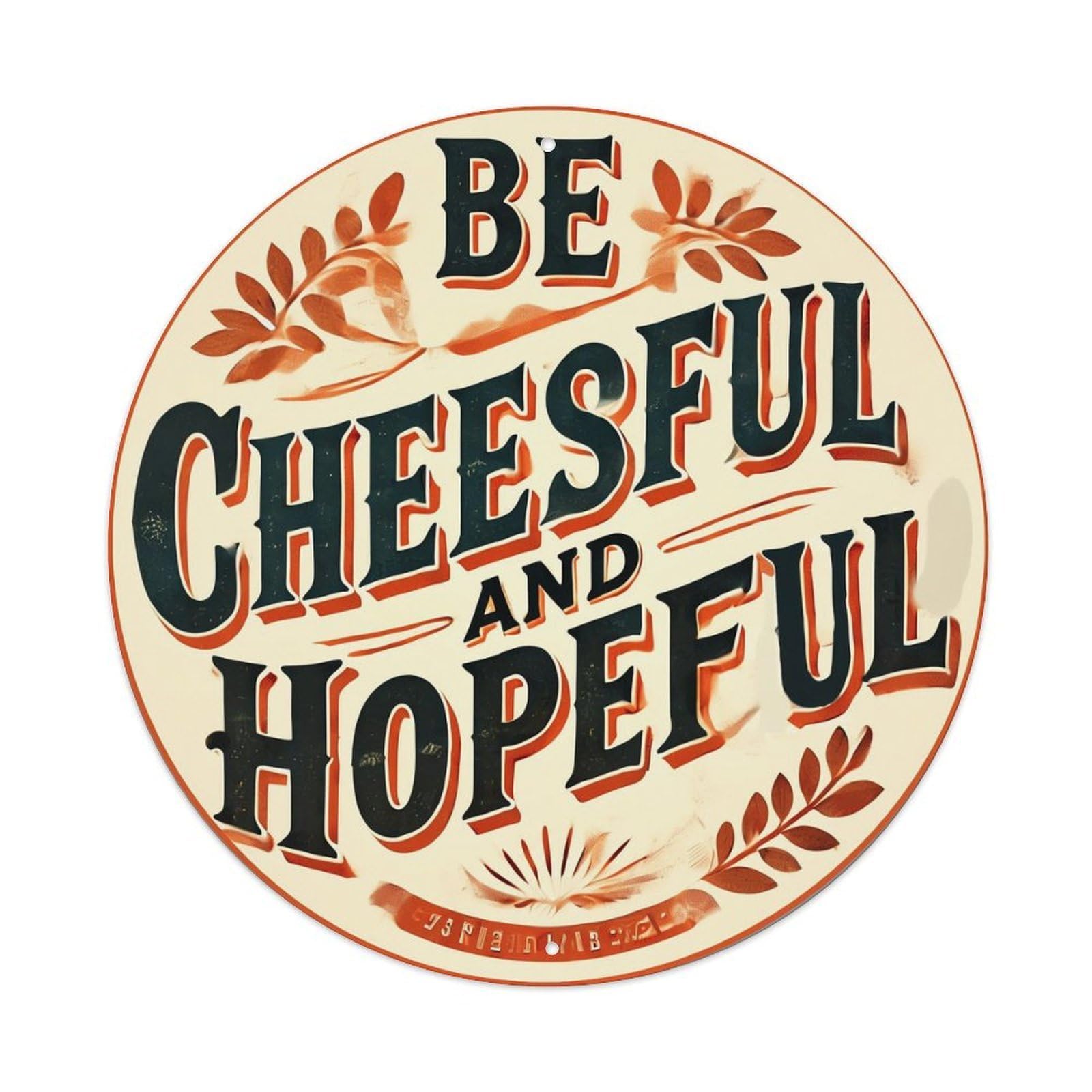 Be Cheesful And Hopeful Vintage Round Tin Sign Retro Metal Wall Decor Metal Poster, Home Bar Garage Farmhouse Cafe Wall Art Decoration 8x8Inch