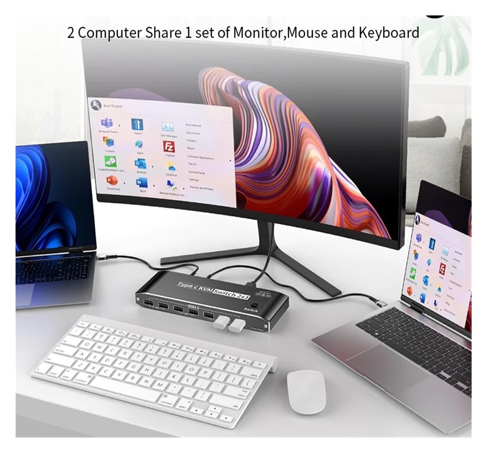 Commutateur KVM Commutateur KVM USB C vers HMI DP 3500W 8K, commutateur vidéo 4K120Hz avec Port réseau RJ45 PD 100W, Charge for 2 PC vers 1 Moniteur TV