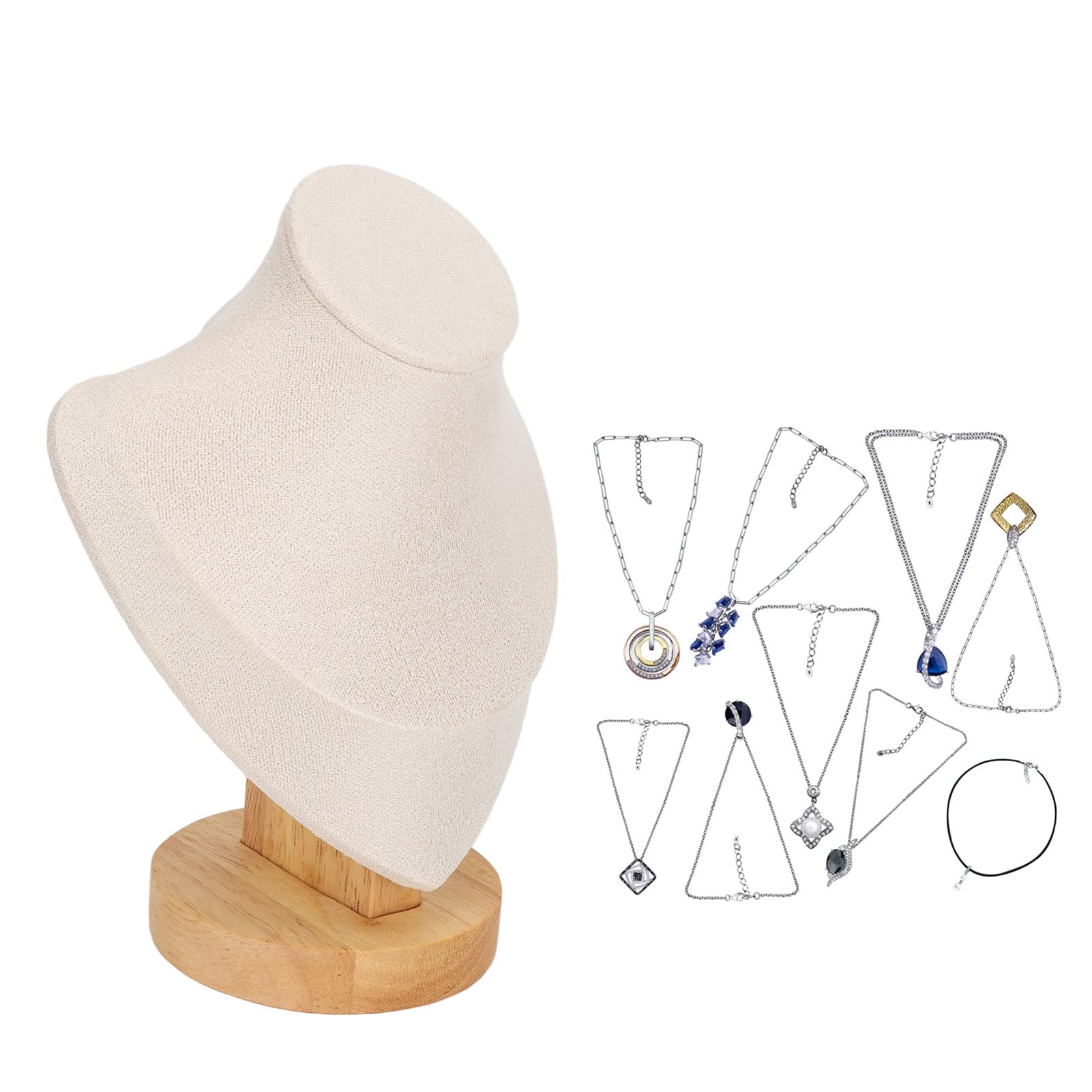 Présentoir de Collier de 6,9 ​​pouces, Chevalet de Bijoux en Flanelle, Présentoir de Chaîne de Collier, Présentoir de Buste, Support de Tour, Présentoir de Buste de Bijoux de Mannequin(beige)