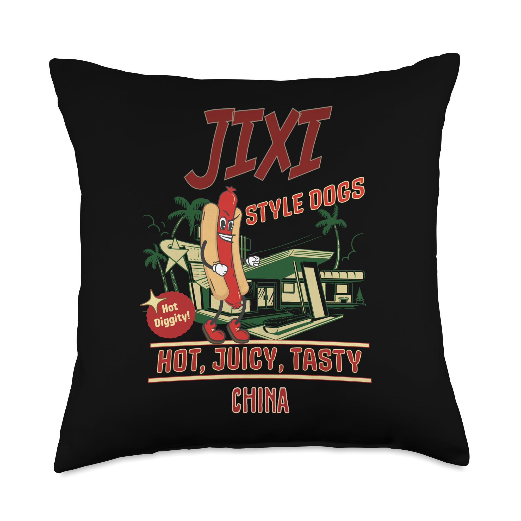 JIXI Style Hot Dogs JIXI Style Dogs Hot Diggity Juicy Tasty Retro Throw Pillow, 18x18, Multicolor