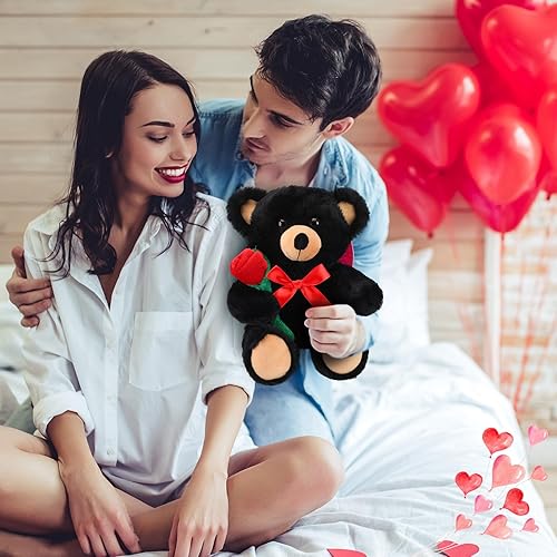 Miniatura 6 de Civaner Peluche para el día de San Valentín, oso negro con rosa, divertido y lindo, animal de peluche negro, regalos para niños, novia, día de la
