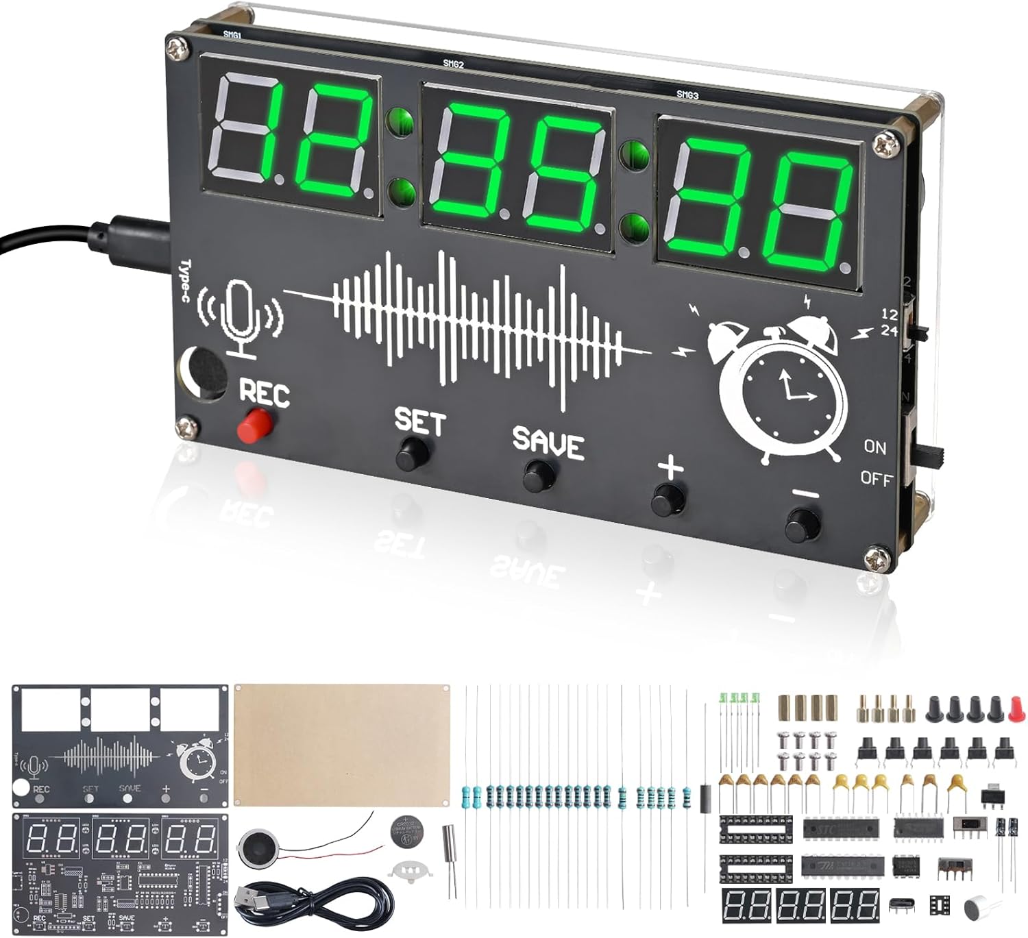 Amazon.com: PEMENOL DIY 6-Digit Digital Clock Kit, Voice Recording ...