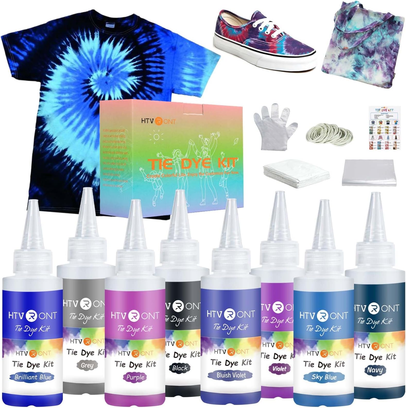 HTVRONT Blue Tie Dye Kit for Kids Includes Black, Purple