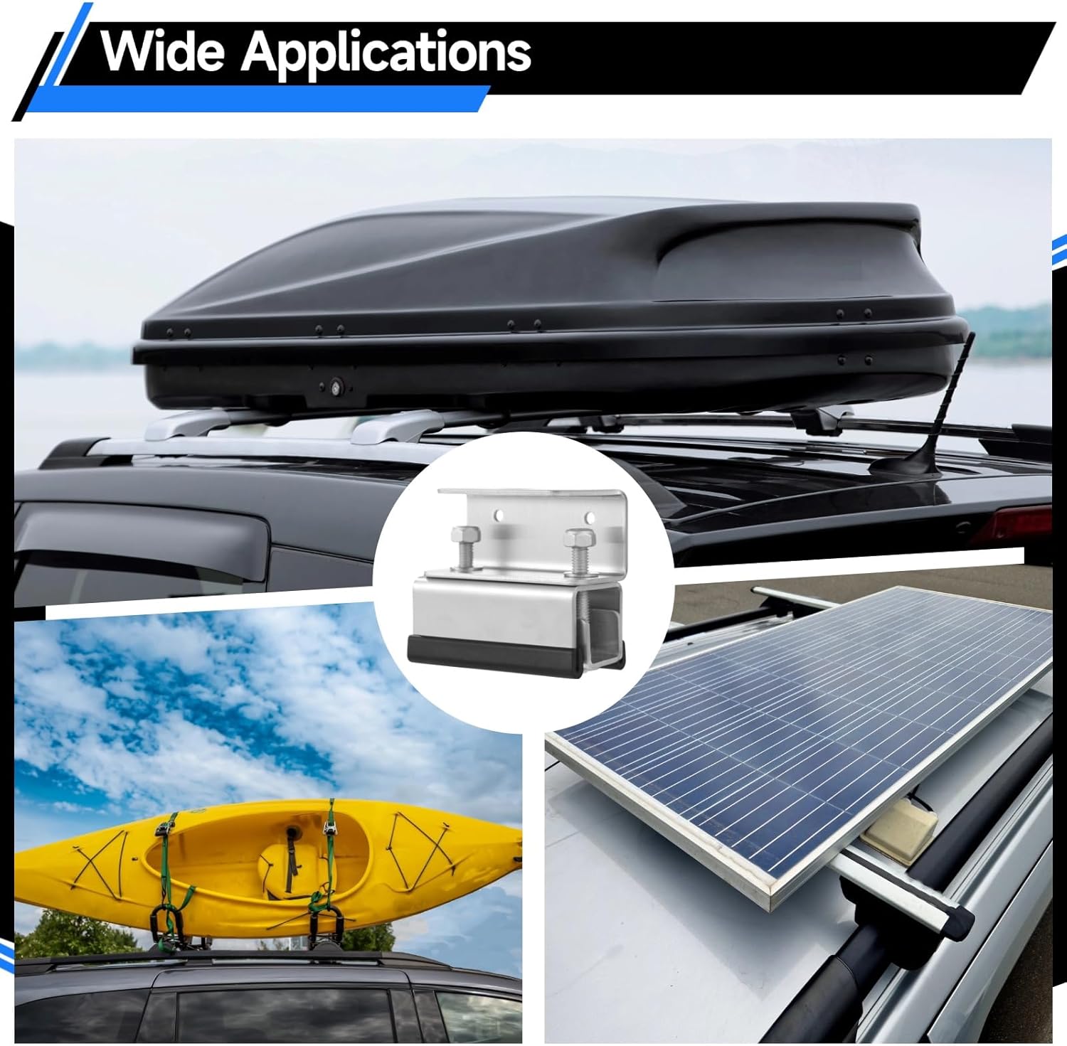 6 Pcs Roof Rack Mounting Brackets, Stainless Steel Vehicle Rack Bracket Mount Kit with 12 Rubber Strips, Suitable for Most RVs, Yachts, Van, Car Roof Boxes