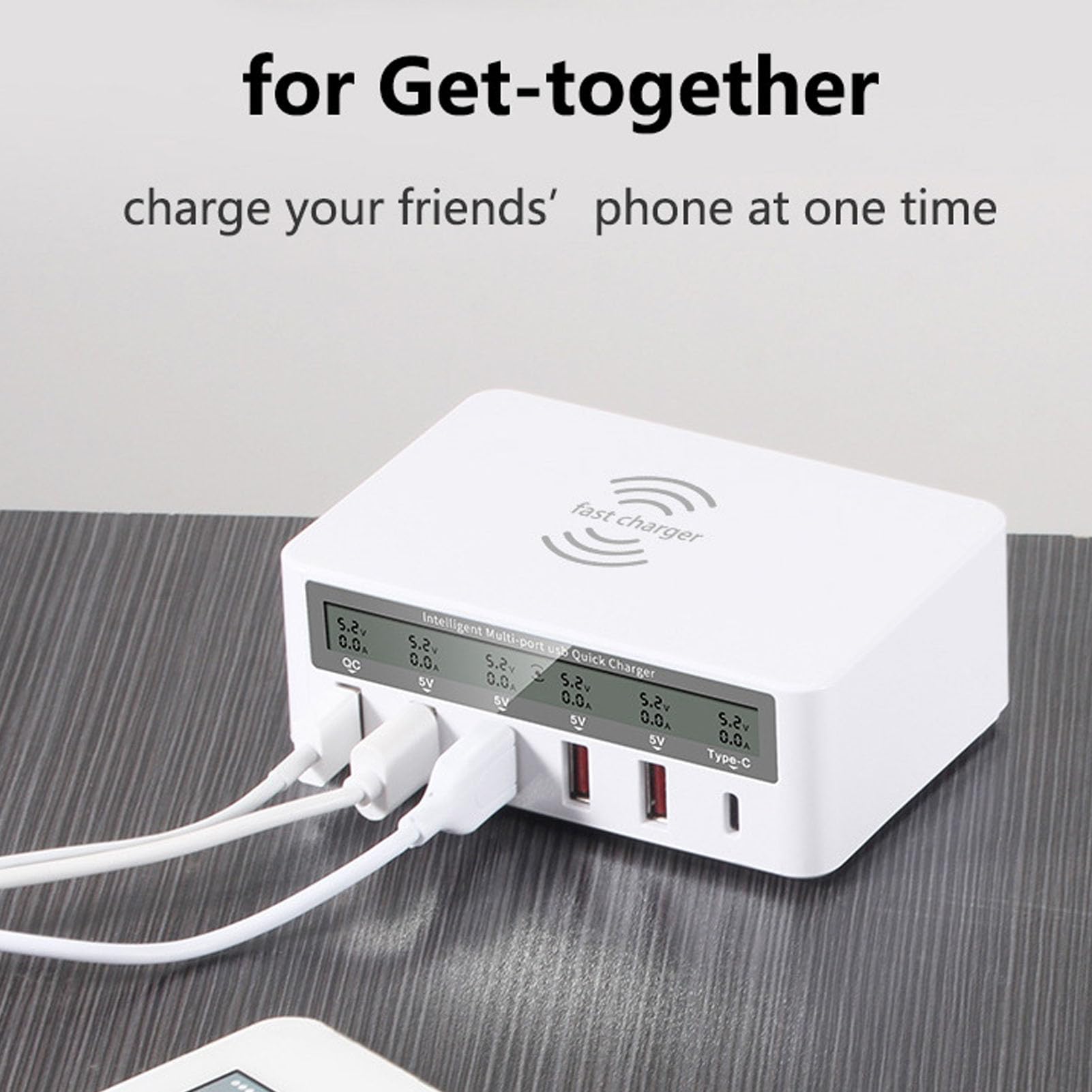 Station de Charge Rapide USB à 6 Ports avecQC 3.0, Chargeurs PD, écran LED pour Une Large compatibilité (Prise UE)
