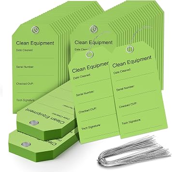 Clean Equipment Tags with Wire - 500 Pack Green 2 5/16 x 4 3/4 Inch - Clean Dirty Tags - for Inspection, Maintenance - Medical & Electrical Equipment